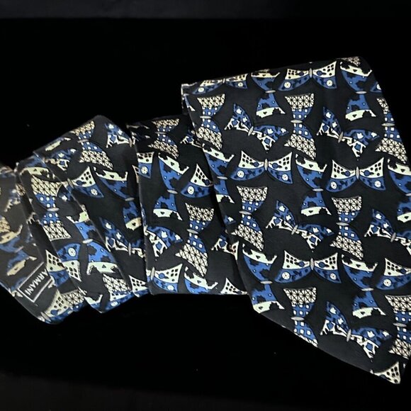 Giorgio Armani Silk Blue Gray Bowties Bows Mid Century Mod Modernist Retro - Picture 3 of 4